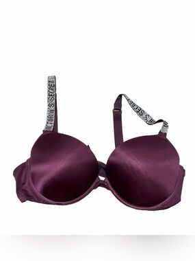 Victoria’s Secret Very Sexy Add 2 Cups Push-Up Bra 38C Plum Satin Bling Strap